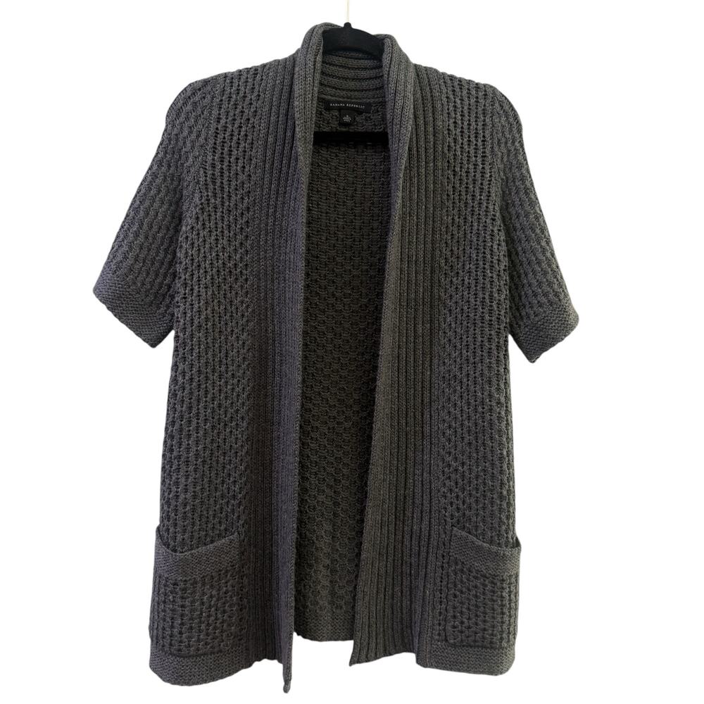 Banana Republic Cardigan Womens Size Small Gray Open Knit Wool Blend Pockets